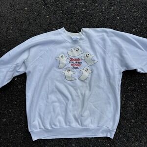 Vintage Tee Jays Made In USA 1986 Single Stitch‎ Halloween Ghoul Crewneck White